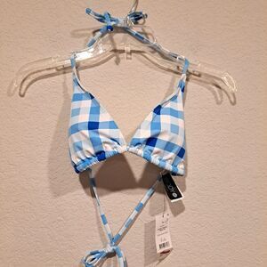 Cotton-On Body Slider Triangle Bikini Top Swimwear String Tie Blue Check Size XL
